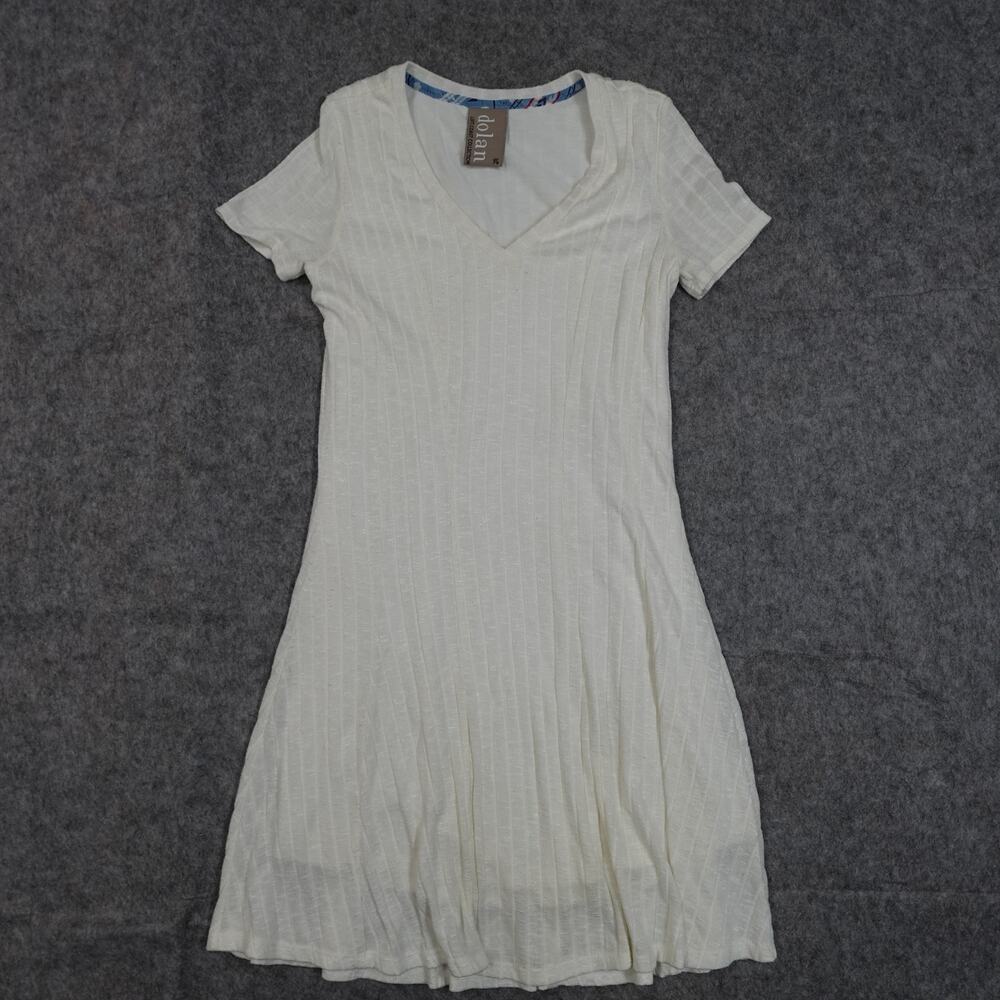 Anthropologie Dolan Dress Womens Extra Small Swing Ribbed Knit Lined White VNeck